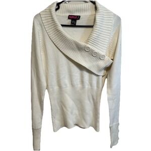 SayWhat? Women's Sweater With Button Detailing Cream Vintage Sz XL